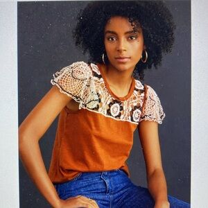 Elegant Lace Sleeve Women's Top in Brown